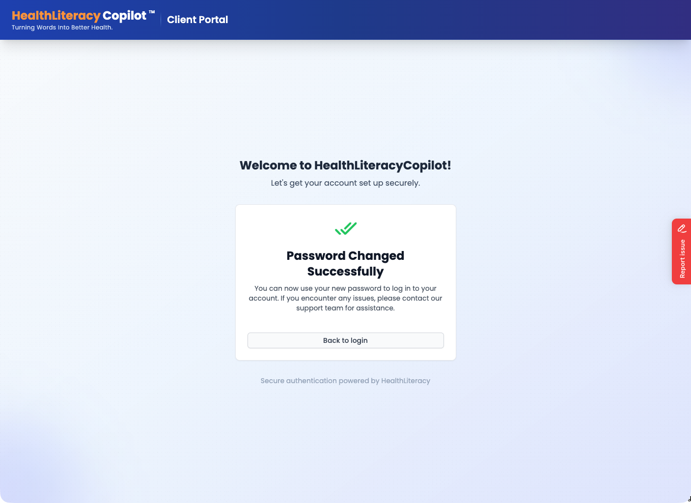 Password changed successfully confirmation